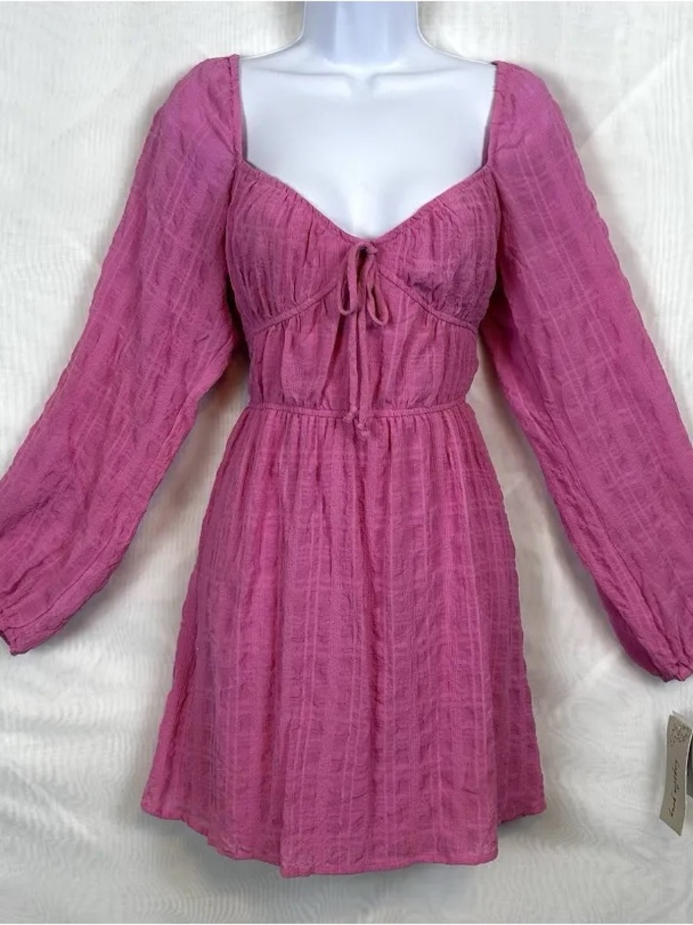 NWT Kingston Grey Pink Sweetheart Tie-Front Long Sleeve Mini Dress